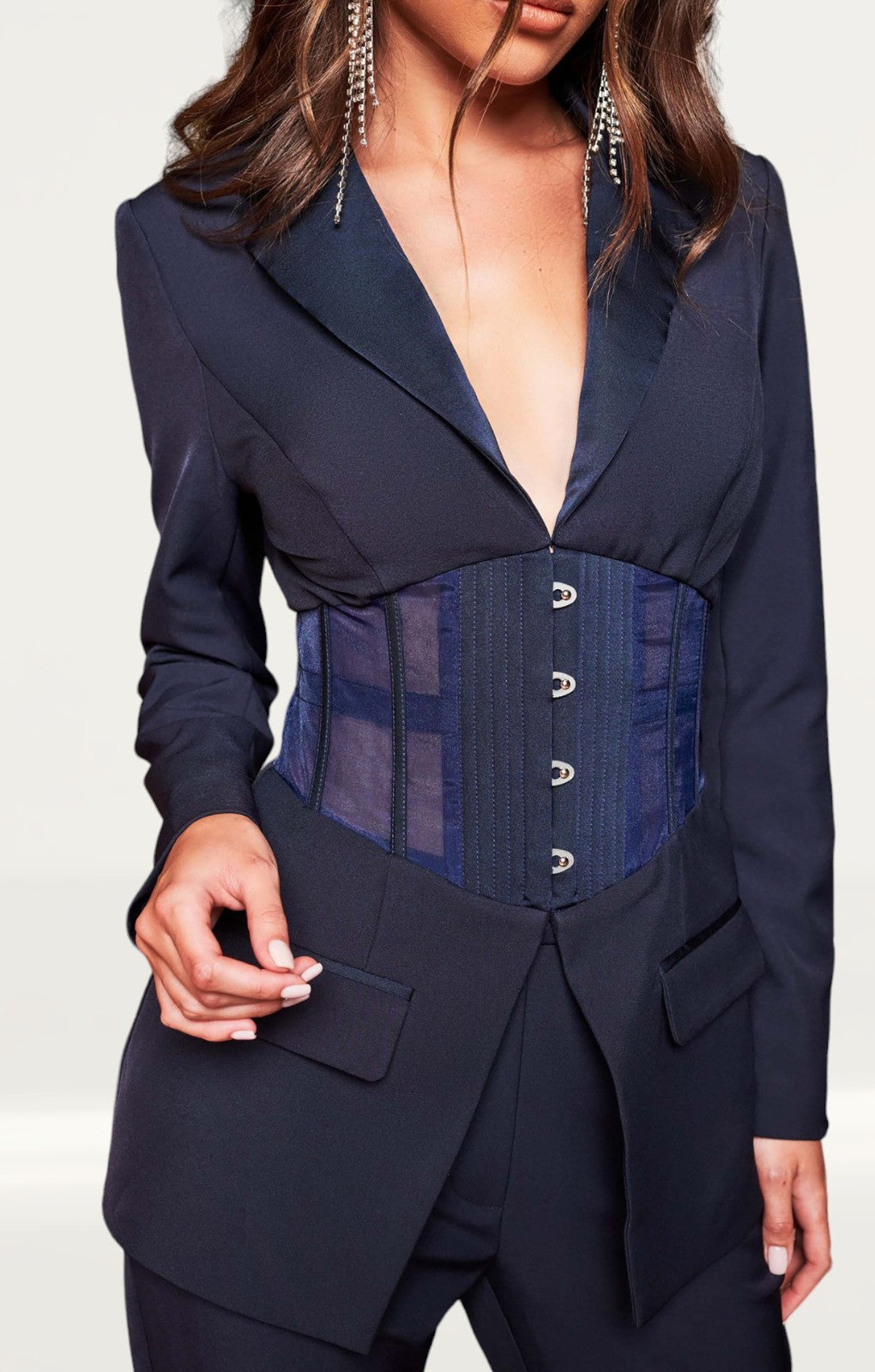 Lavish Alice Midnight Blue Satin Corset Blazer And Satin Trousers product image
