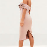 Lavish Alice Mink Pleated Bardot Satin Mix Midi Dress product image