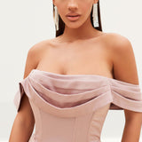 Lavish Alice Mink Pleated Bardot Satin Mix Midi Dress product image