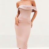 Lavish Alice Mink Pleated Bardot Satin Mix Midi Dress product image