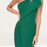 Lavish Alice One Shoulder Cutout Midi Wrap Dress In Emerald Green