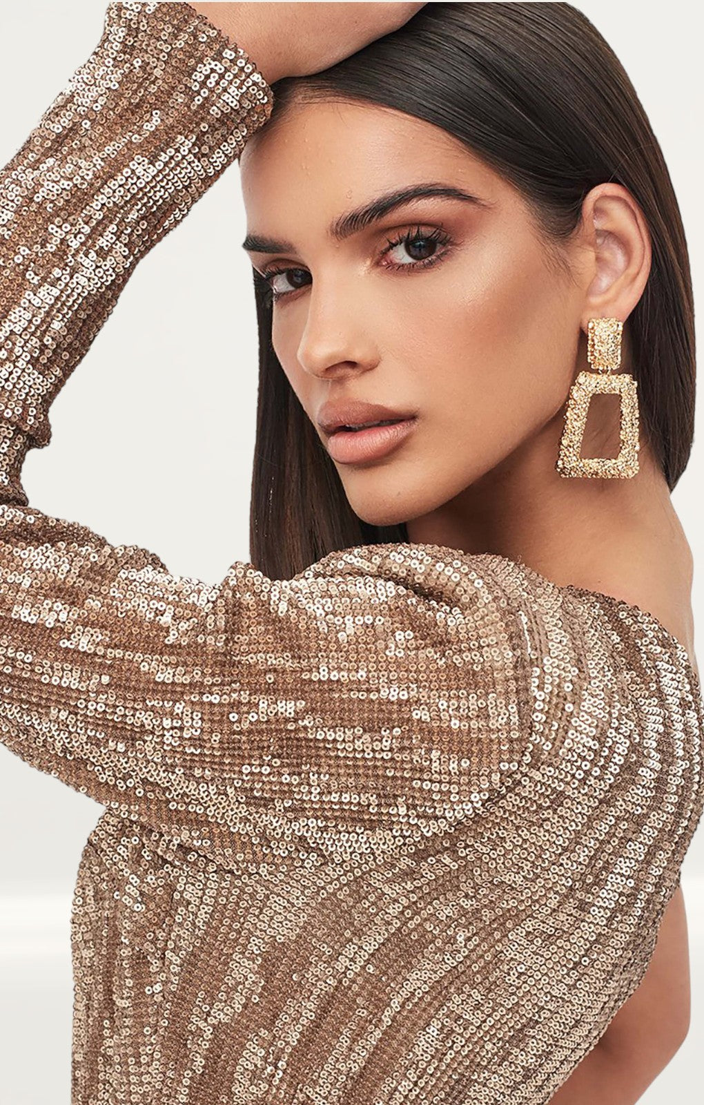 Lavish Alice One Sleeve Sequin Mini Dress In Gold