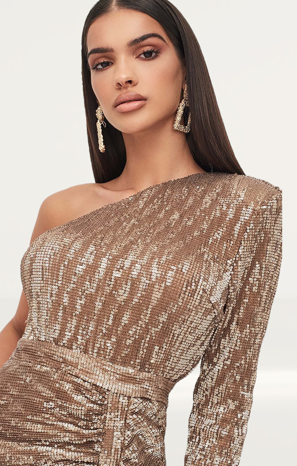 Lavish Alice One Sleeve Sequin Mini Dress In Gold