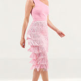 Lavish Alice Pink Fringe One Shoulder Midi Dress product image