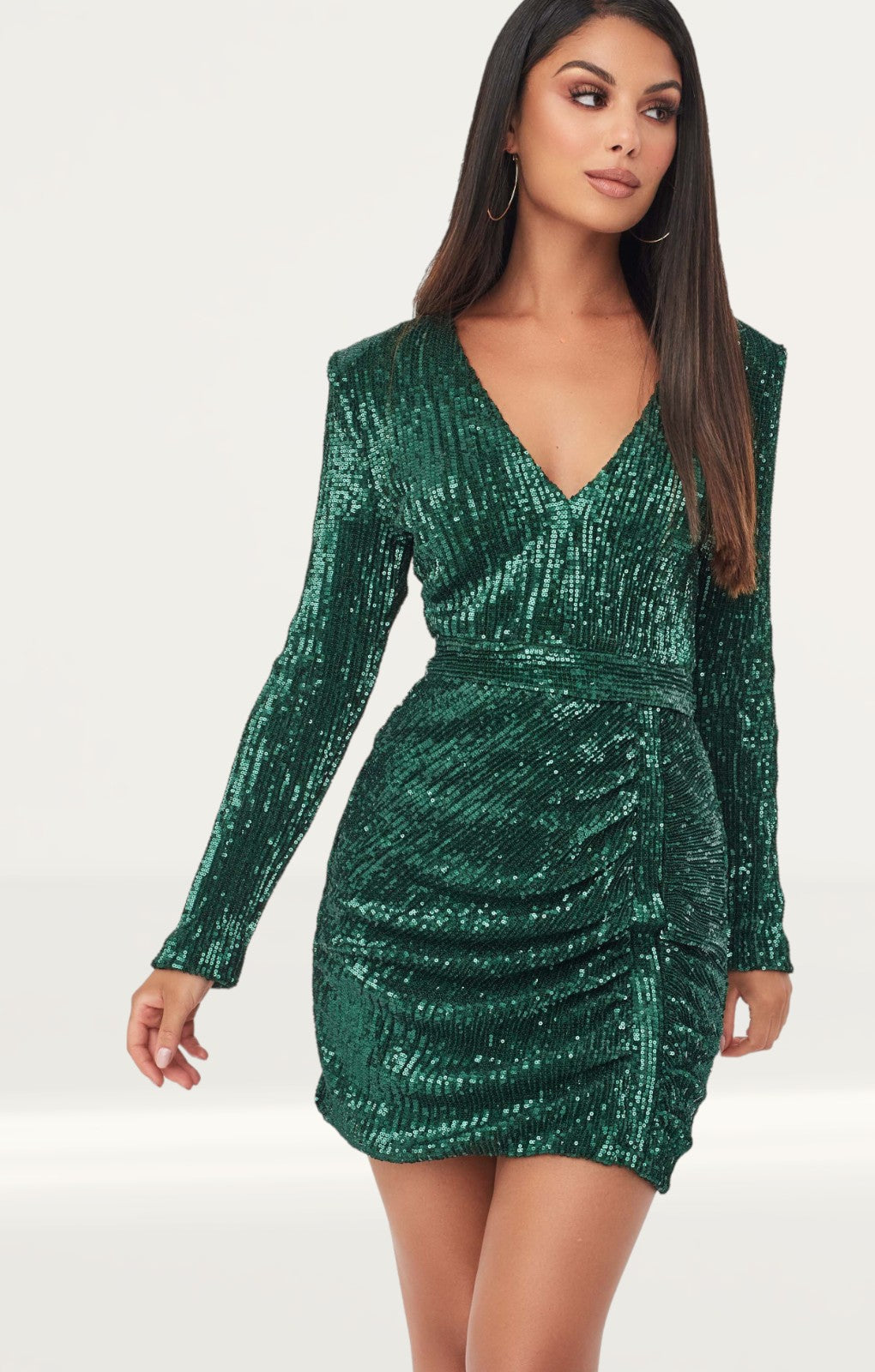 Lavish Alice Pleated Sequin Emerald Mini Dress product image