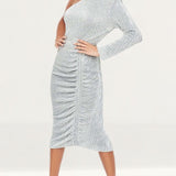 Lavish Alice Power Shoulder Pleated Sequin Midi Dress product image
