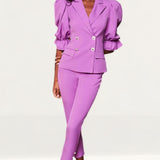 Lavish Alice Purple Balloon Sleeve Blazer And Corset Waist Trousers