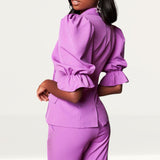 Lavish Alice Purple Balloon Sleeve Blazer And Corset Waist Trousers