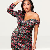 Lavish Alice Rose Print Statement Shoulder Mini Dress product image