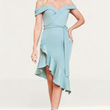 Lavish Alice Sage Green Asymmetric Bardot Wrap Ruffle Dress product image