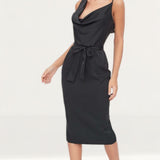 Lavish Alice Satin Cowl Neck Midi Dress In Black