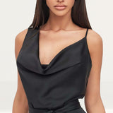 Lavish Alice Satin Cowl Neck Midi Dress In Black