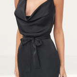 Lavish Alice Satin Cowl Neck Midi Dress In Black product image