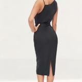 Lavish Alice Satin Cowl Neck Midi Dress In Black