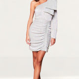 Lavish Alice Silver One Sleeve Bow Shoulder Sequin Mini Dress