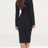 Lavish Alice Square Neck Buttoned Wrap Midi Dress In Black