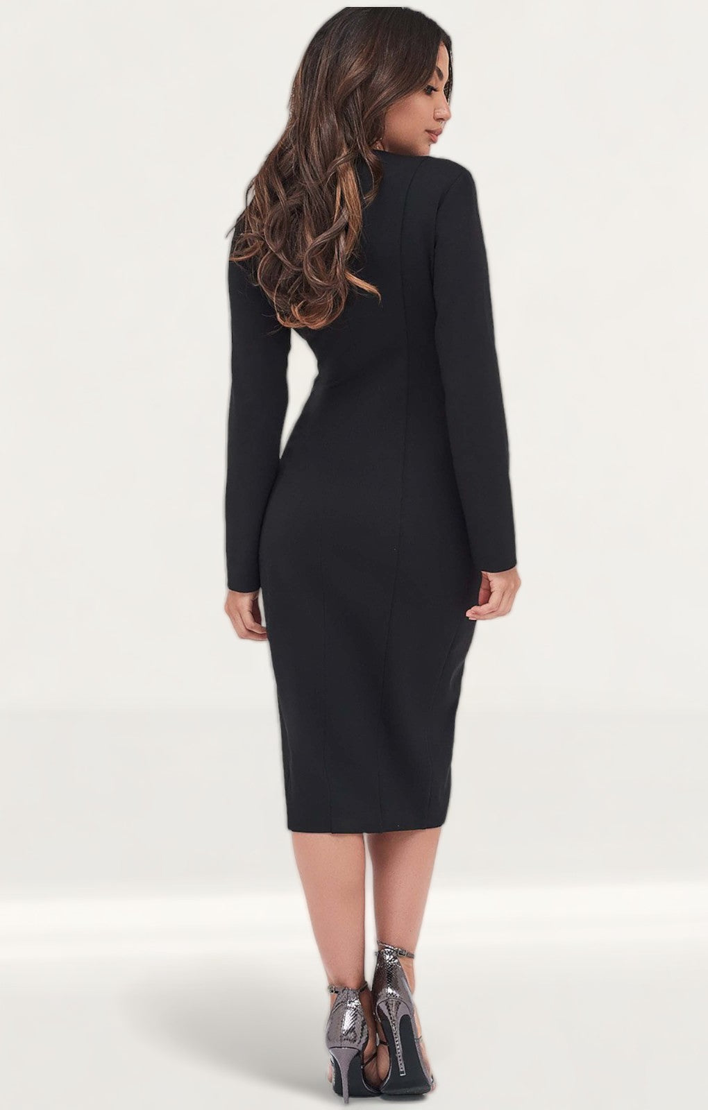 Lavish Alice Square Neck Buttoned Wrap Midi Dress In Black product image