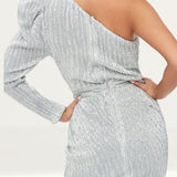 Lavish Alice Structured One Shoulder Sequin Mini Dress In Silver