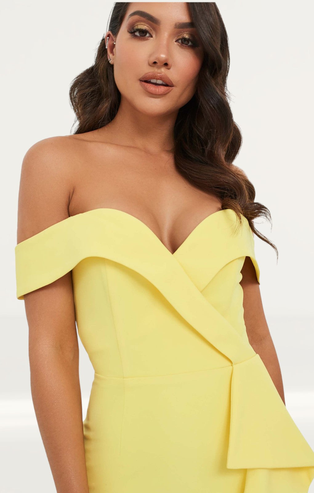 Lavish Alice Yellow Bardot Midi Dress