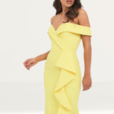 Lavish Alice Yellow Bardot Midi Dress
