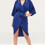Lavish Alice Cutout Shoulder Kimono Wrap Dress In Navy product image