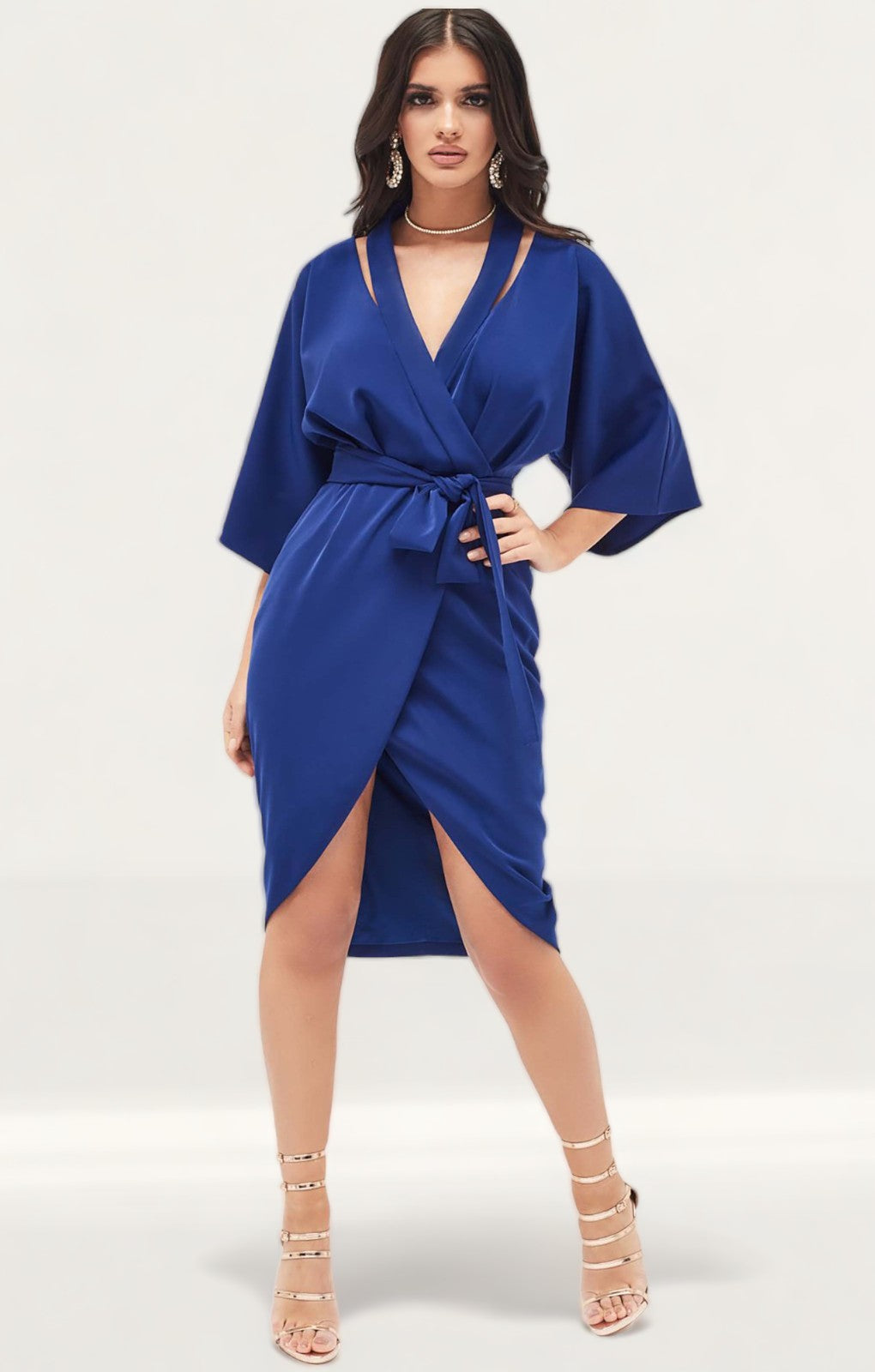Lavish Alice Cutout Shoulder Kimono Wrap Dress In Navy product image