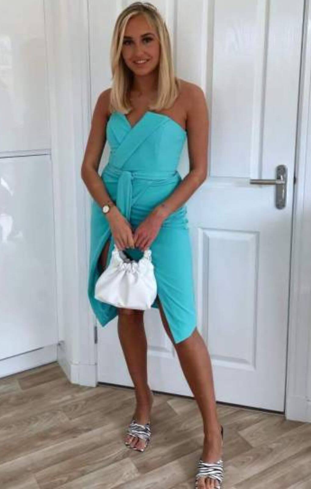 Lavish Alice Aqua Straight Bandeau Midi Dress