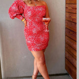 Lavish Alice Coral Floral One Balloon Sleeve Mini Dress