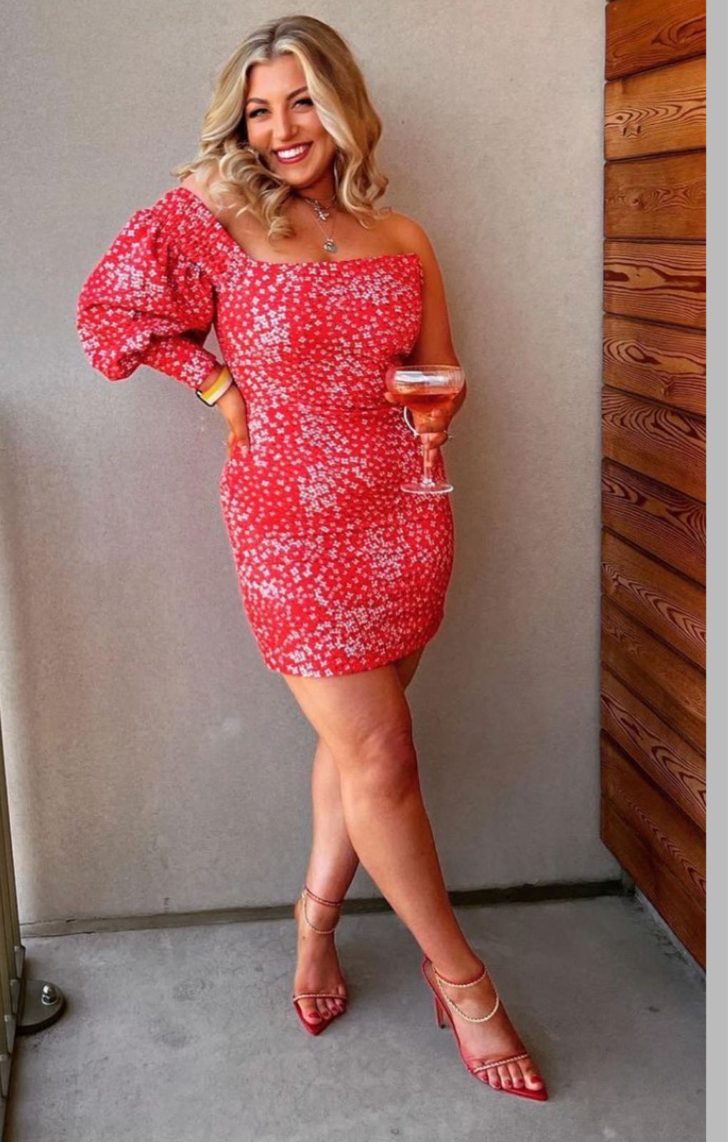 Lavish Alice Coral Floral One Balloon Sleeve Mini Dress