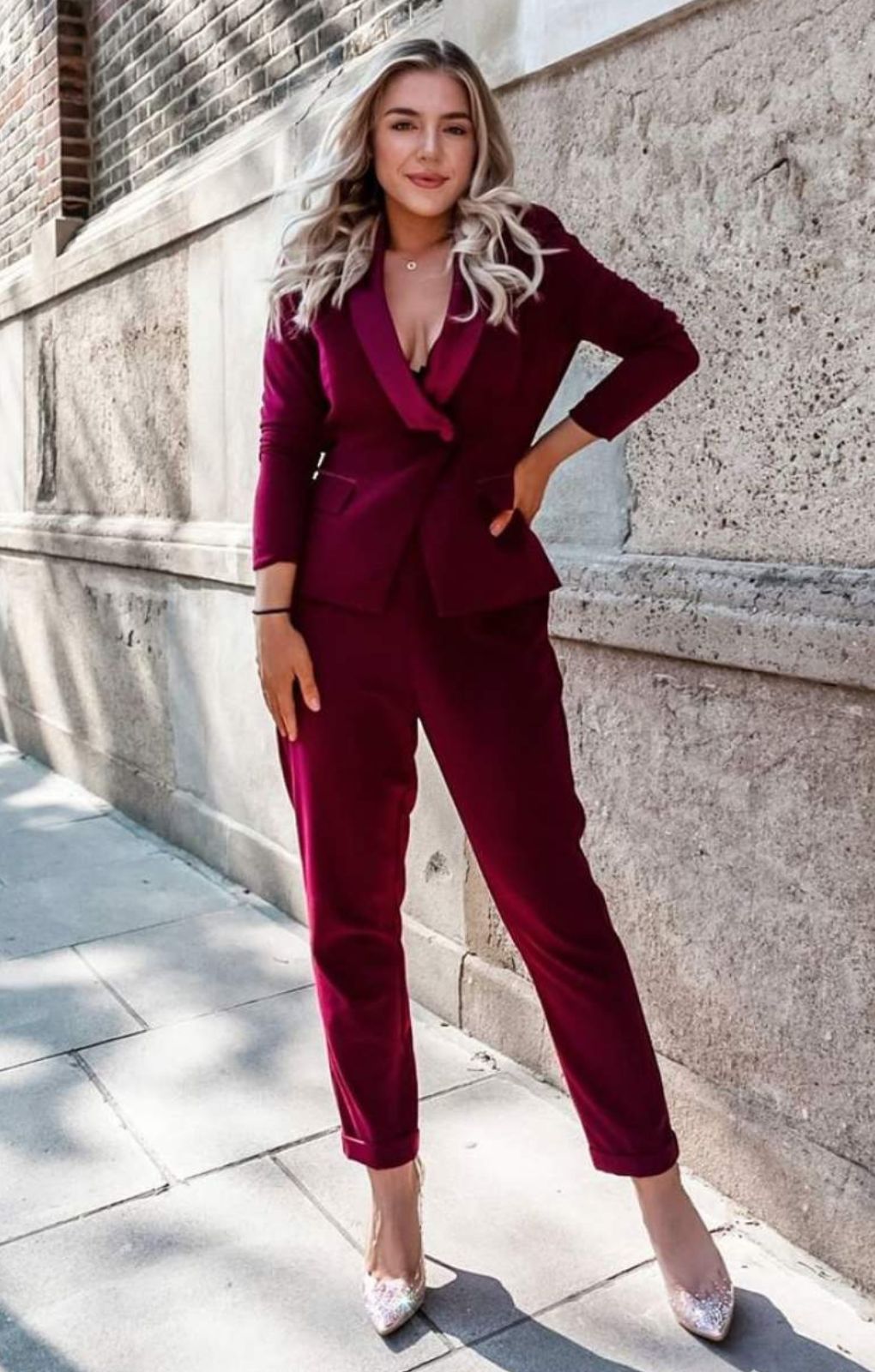 Lavish Alice Cutout Back Satin Tailored Burgundy Jumpsuit