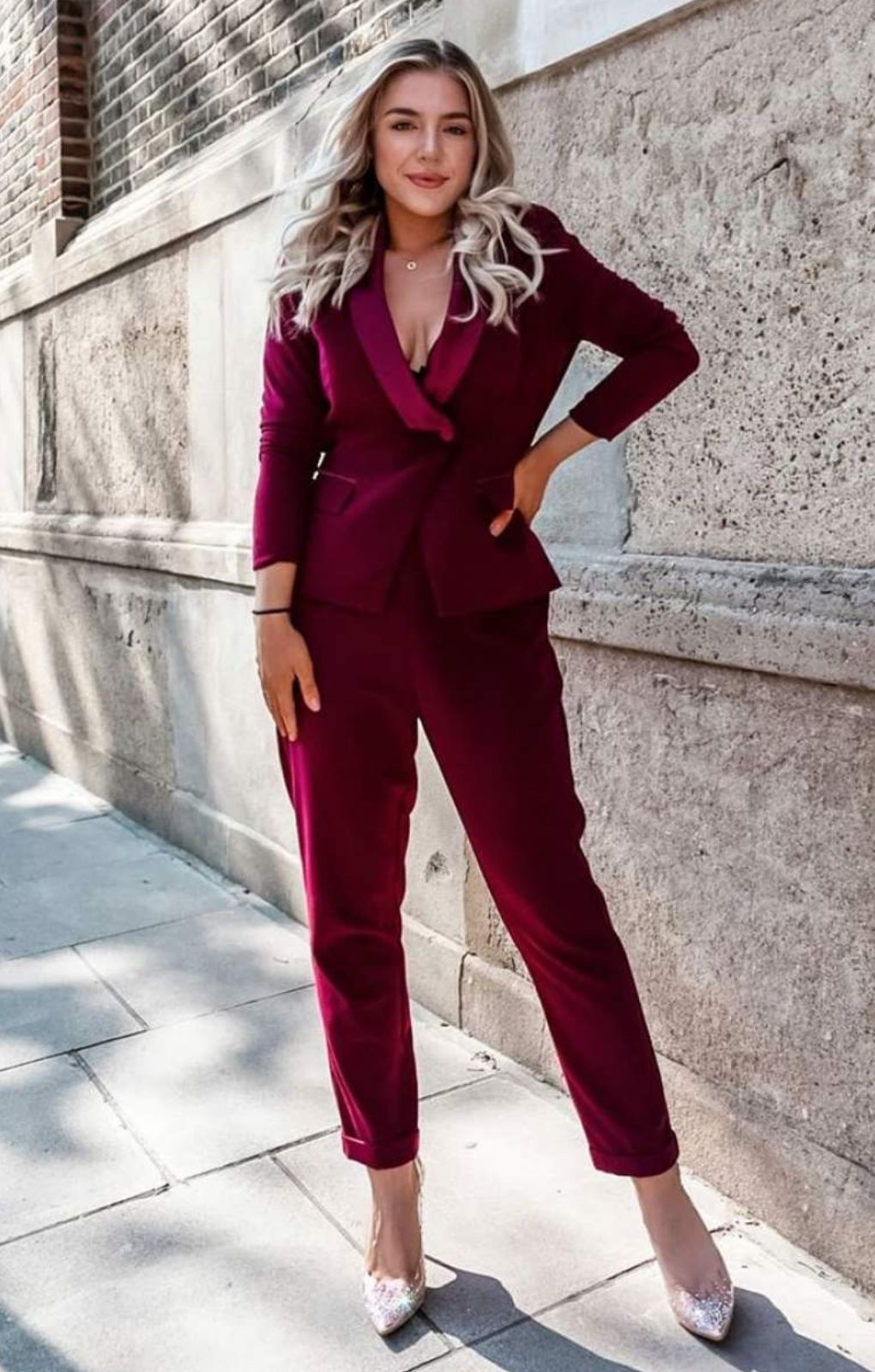 Lavish Alice Cutout Back Satin Tailored Burgundy Jumpsuit product image