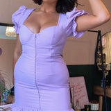 Lavish Alice Pastel Purple Underwire Corset Puff Sleeve Mini