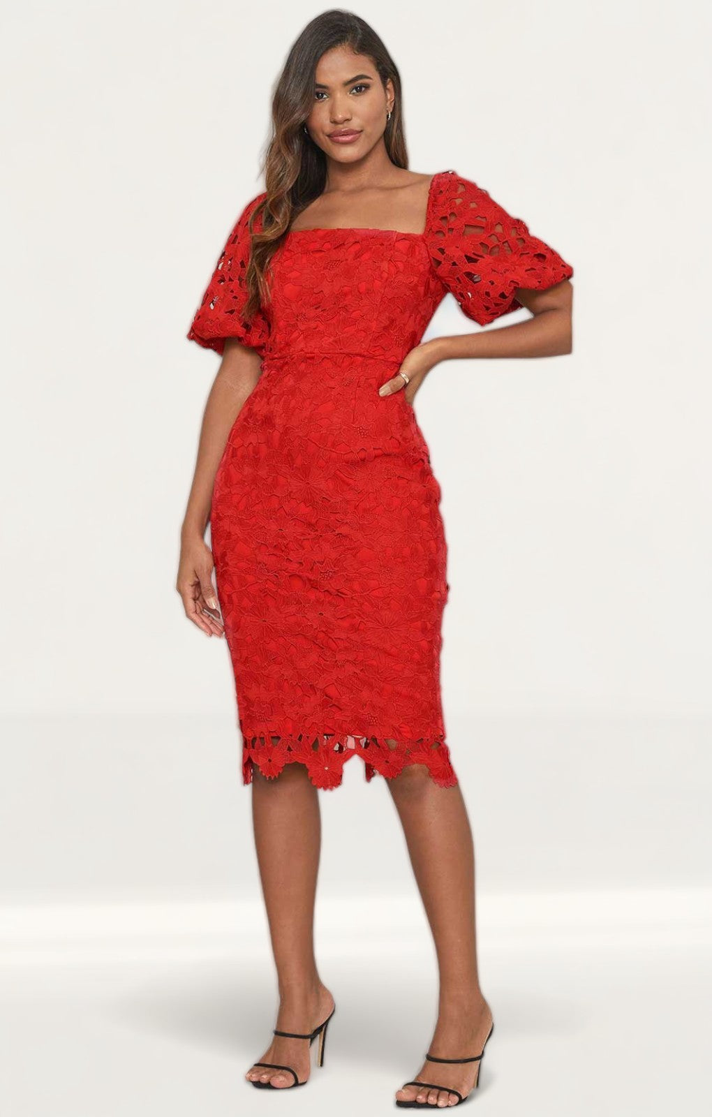 Lipsy Red Square Neck Puff Sleeve Midi Dress product image