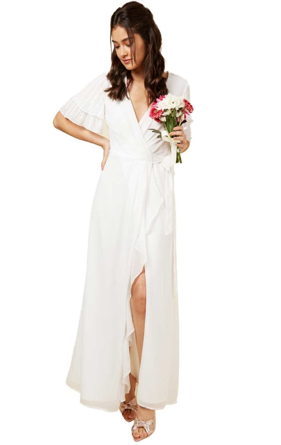 Ambrose Bridal Ivory Embellished Wrap Maxi Dress product image