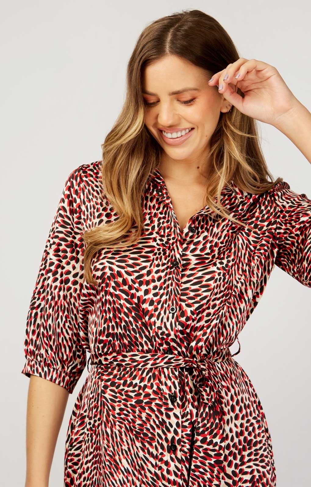Black And Red Print Midaxi Shirt Dress product image