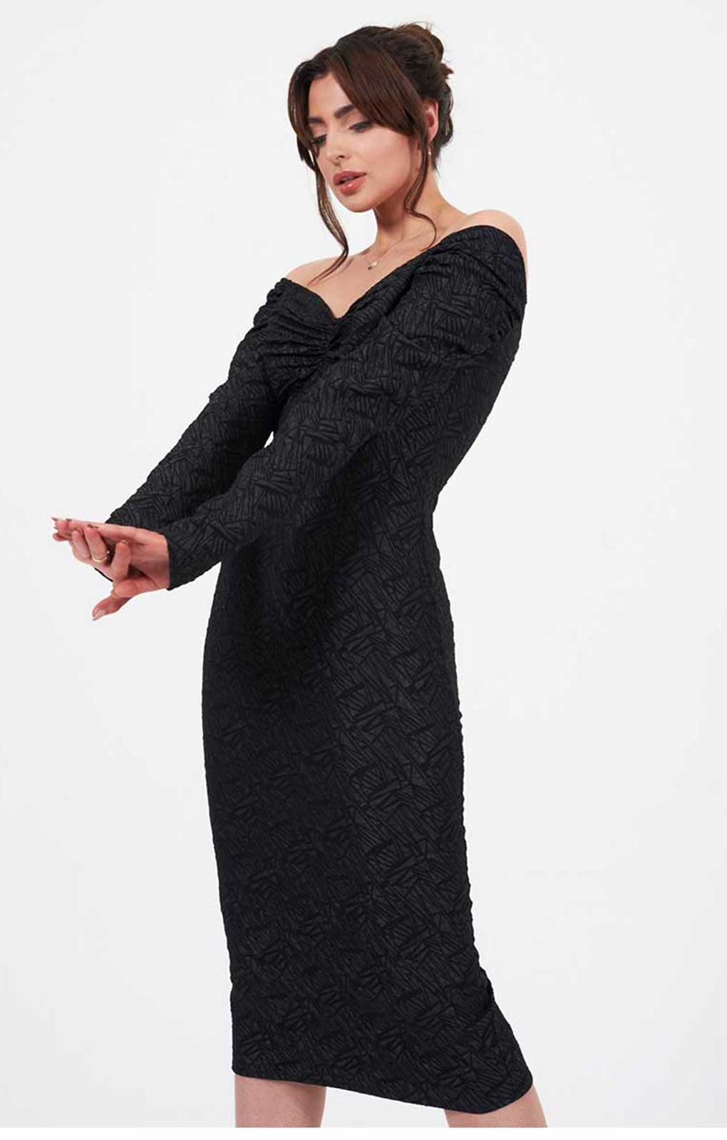 Little Mistress Black Bardot Midi Dress