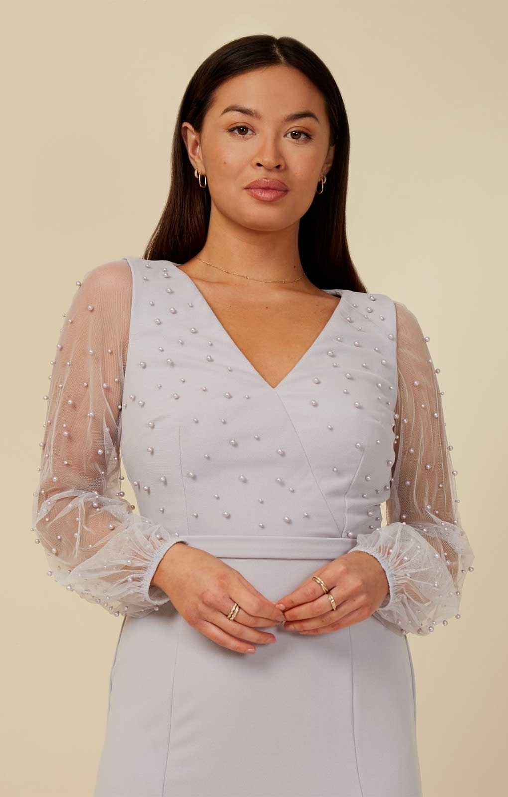 Rent Little Mistress Sofie Dusty Blue Pearl Mesh Maxi Dress | Hirestreet Rent Little Mistress Sofie Dusty Blue Pearl Mesh Maxi Dress | Hirestreet