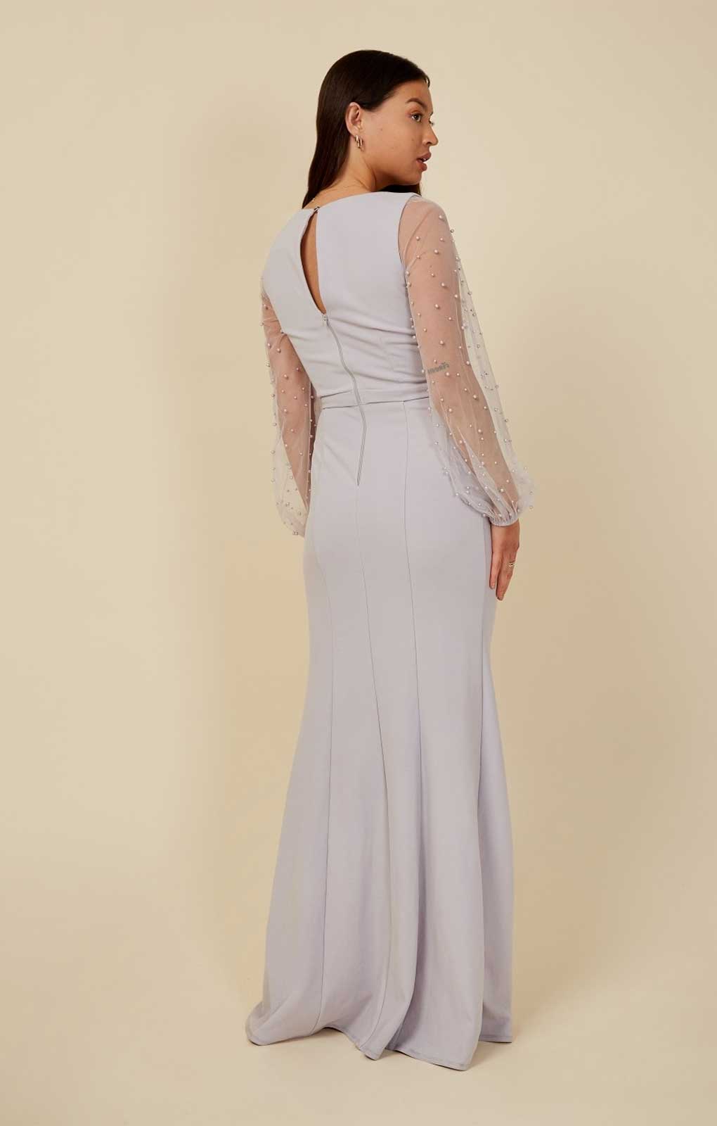 Little Mistress Sofie Dusty Blue Pearl Mesh Maxi Dress product image