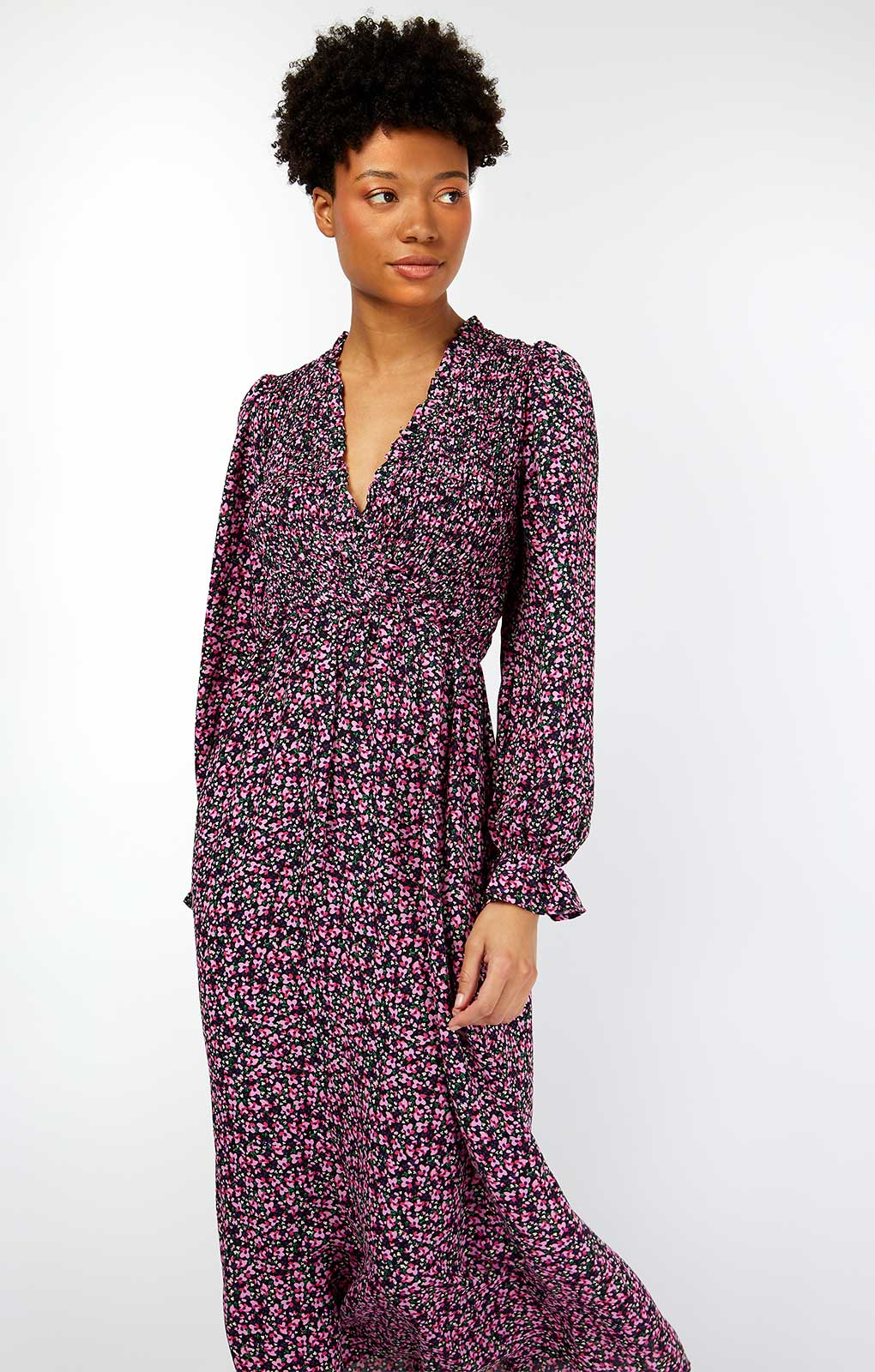 little mistress purple maxi dress Little Mistress high neck maxi dress with ruffles in dark floral