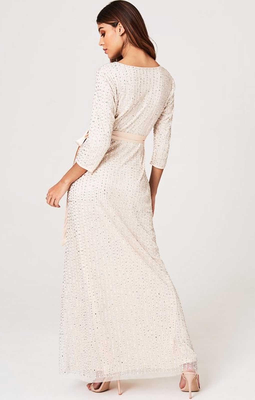 Little Mistress Cecily Nude Embellished Wrap Dress product image