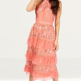 Little Mistress Peach Embroidered Halter Midi product image