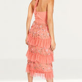 Little Mistress Peach Embroidered Halter Midi product image