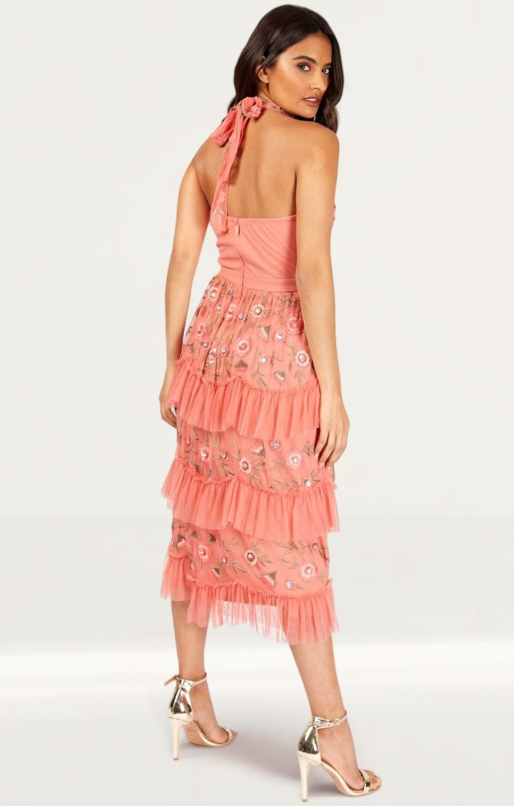 Little Mistress Peach Embroidered Halter Midi product image