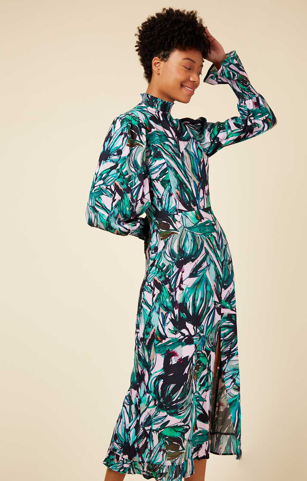 Little Mistress Green Leaf Printed Midaxi Dress