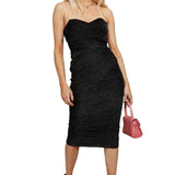 Little Mistress Inessa Black Glitter Mesh Bandeau Midi Dress