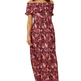 Little Mistress Karter Pink Blossom Floral-Print Bardot Maxi Dress – dresses by Little Mistress, available to rent from Hirestreet