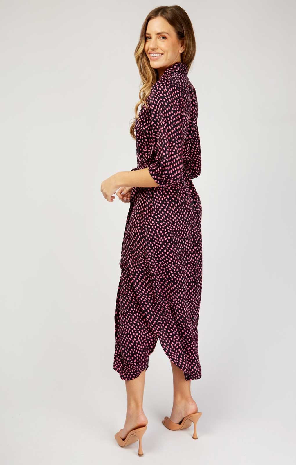 Little Mistress Navy And Pink Spot Print Midaxi Shirt Dress