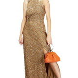 Little Mistress Nicky Gold Embellished Sequin Maxi Dress product image