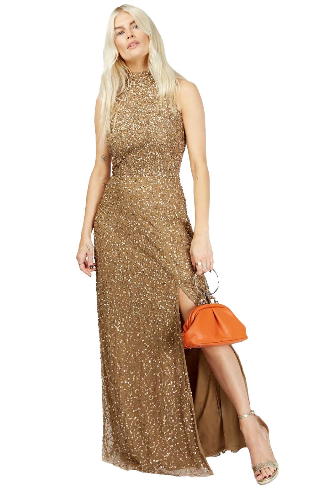 Little Mistress Nicky Gold Embellished Sequin Maxi Dress product image