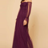 Little Mistress Plum Bardot Maxi Dress